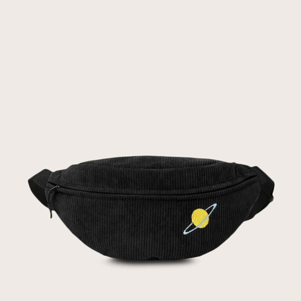

Kids Planet Embroidered Corduroy Fanny Pack, Black
