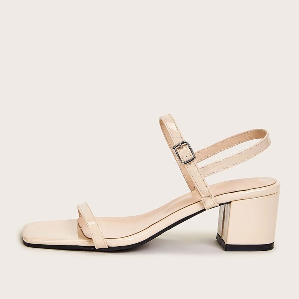 

Open Toe Buckle Strap Chunky Heels, Apricot
