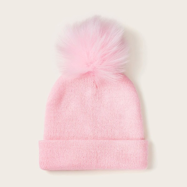 

Baby Fluffy Pom Pom Decor Beanie, Pink