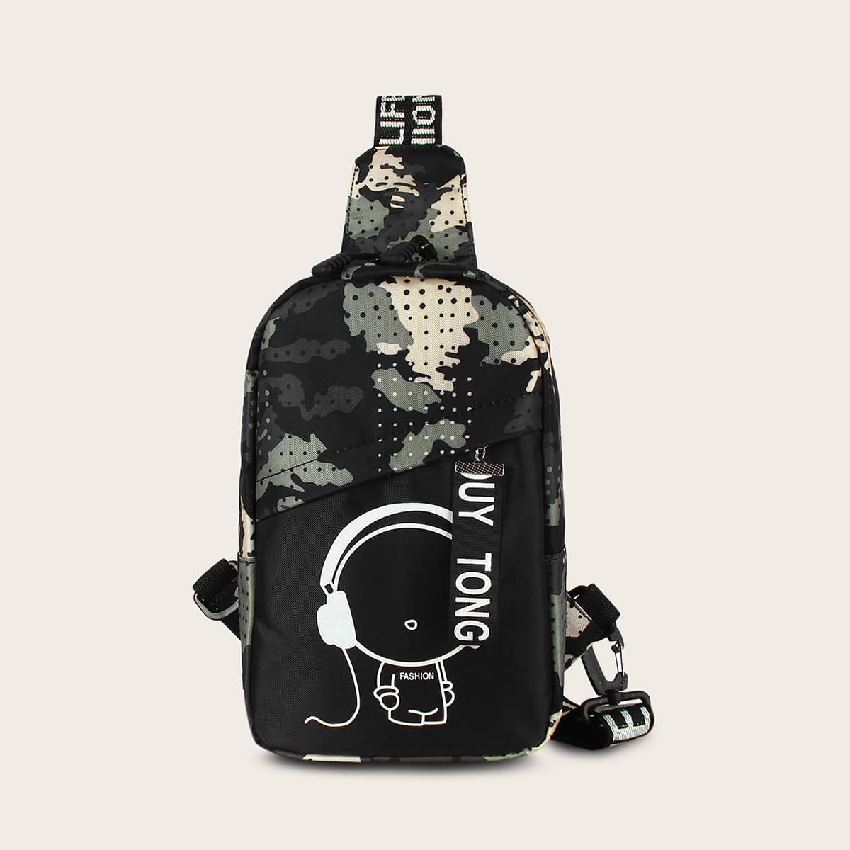 

Guys Camouflage Letter Graphic Sling Bag, Black