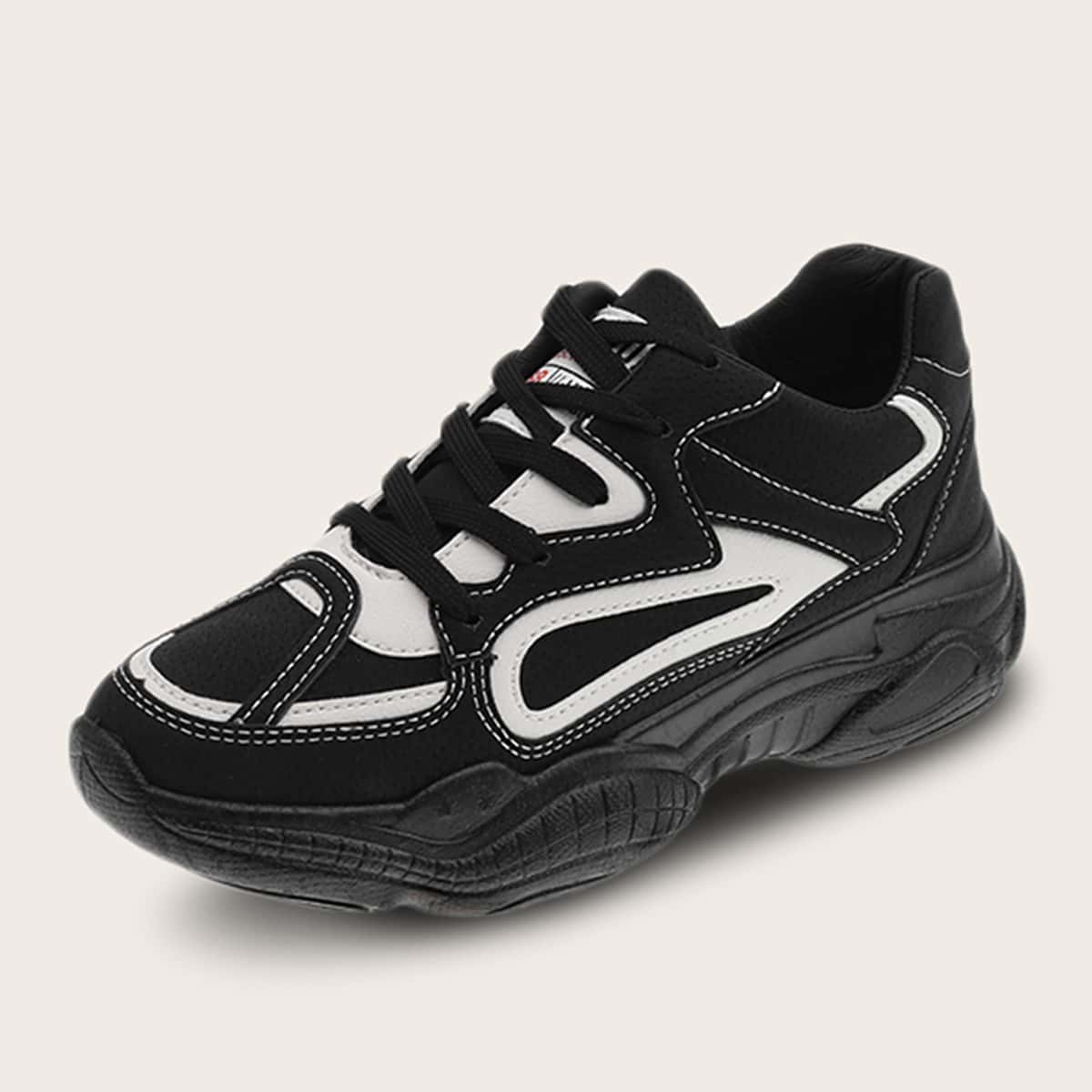 

Lace-up Front Chunky Sneakers, Black and white