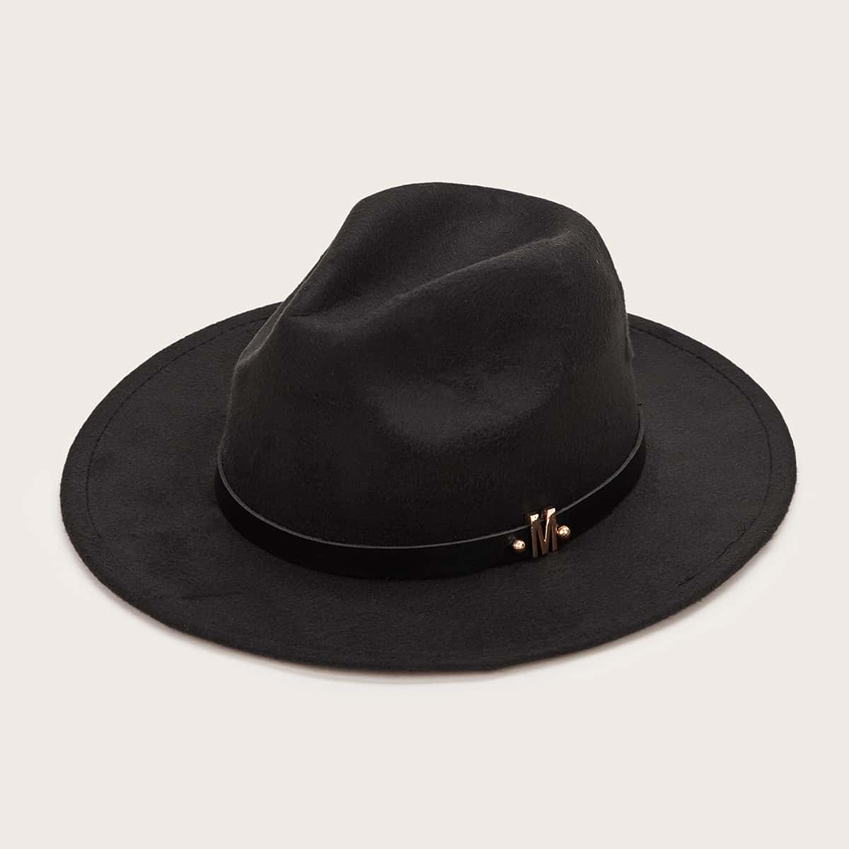 

Letter Belt Decor Floppy Hat, Black