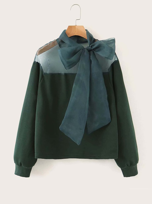 

Mesh Panel Big Bow Sweatshirt, Green