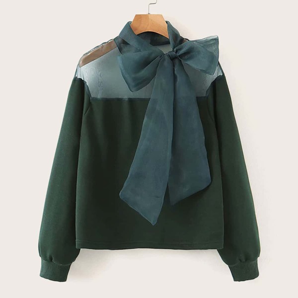 

Mesh Panel Big Bow Sweatshirt, Green
