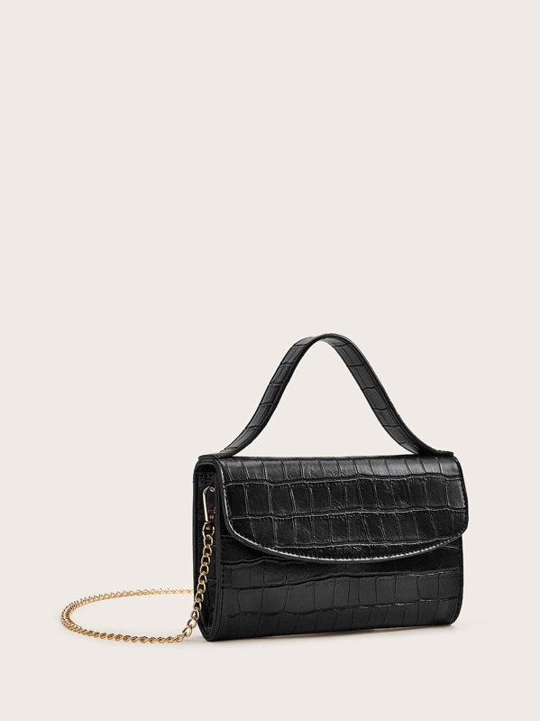 

Croc Embossed Satchel Bag, Black