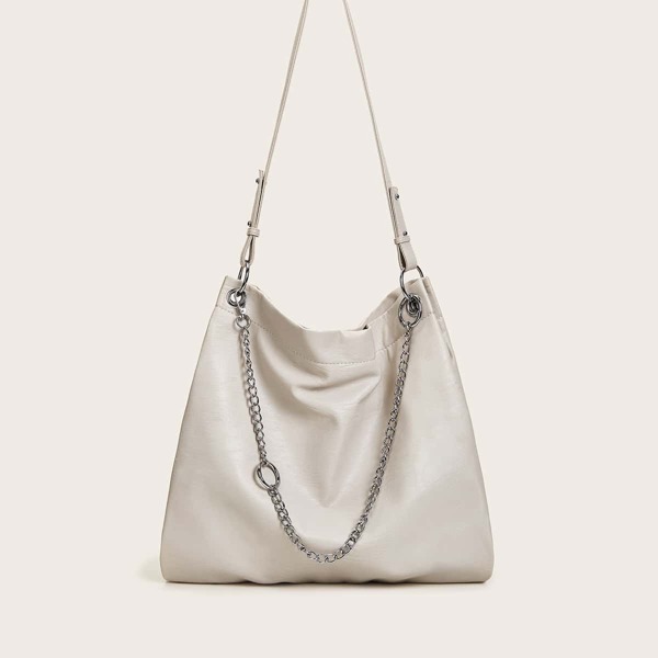 

Minimalist Chain Decor Tote Bag, White