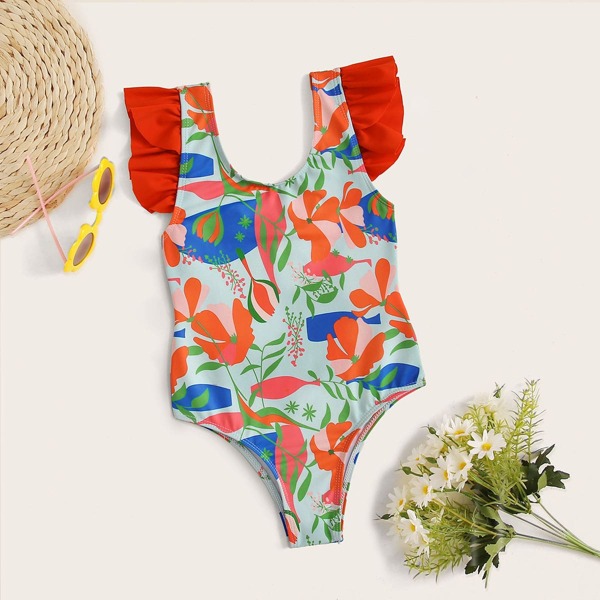 

Toddler Girls Floral Random Print One Piece Swimwear, Multicolor