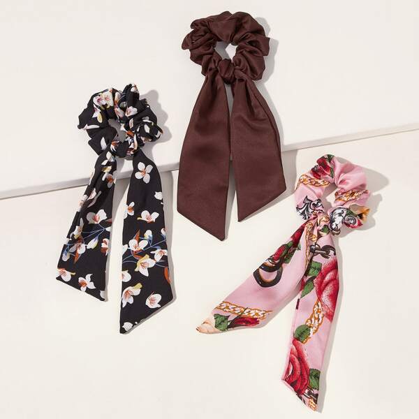 

3pcs Flower Pattern Scrunchies Scarf, Multicolor