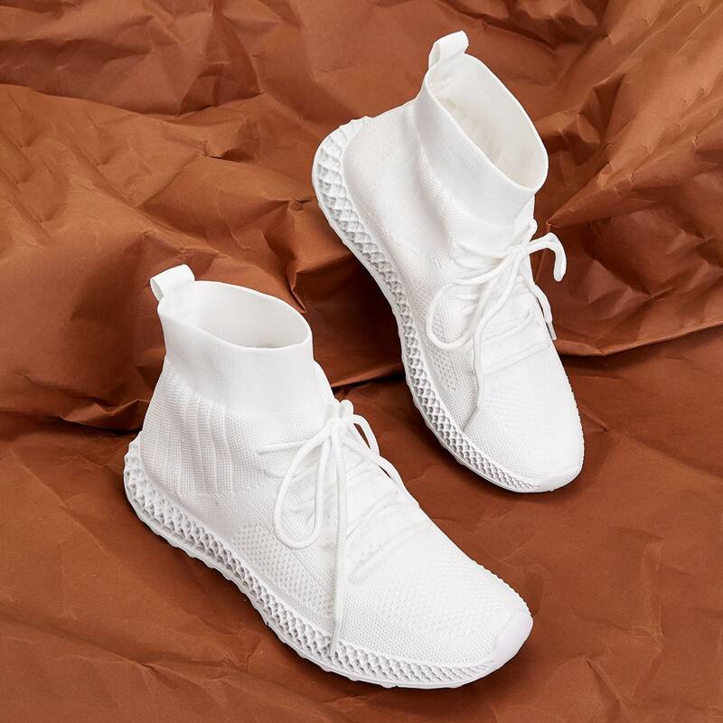 

Lace-up Front Wide Fit Knit Sneakers, White