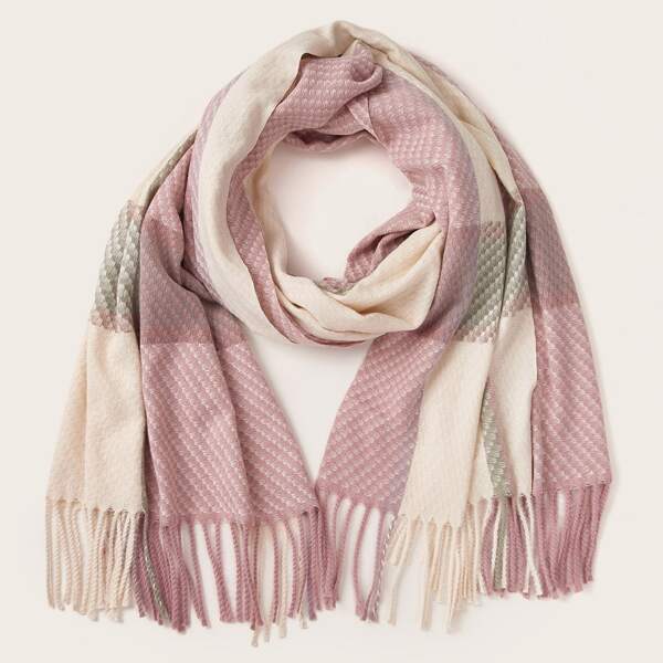 

Plaid Pattern Raw Hem Scarf, Multicolor
