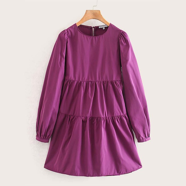 

Keyhole Back Ruffle Hem Babydoll Dress, Purple