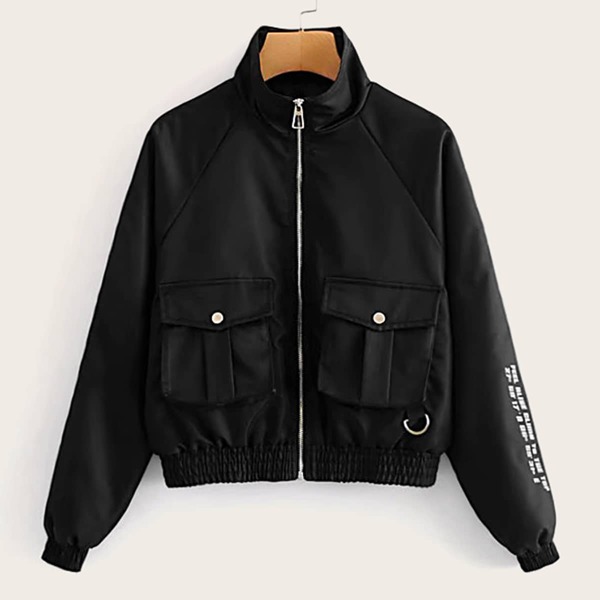 

Flap Pocket Letter Graphic Jacket, Black