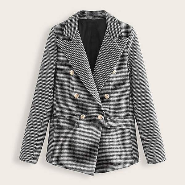 

Double Breasted Houndstooth Blazer, Black and white