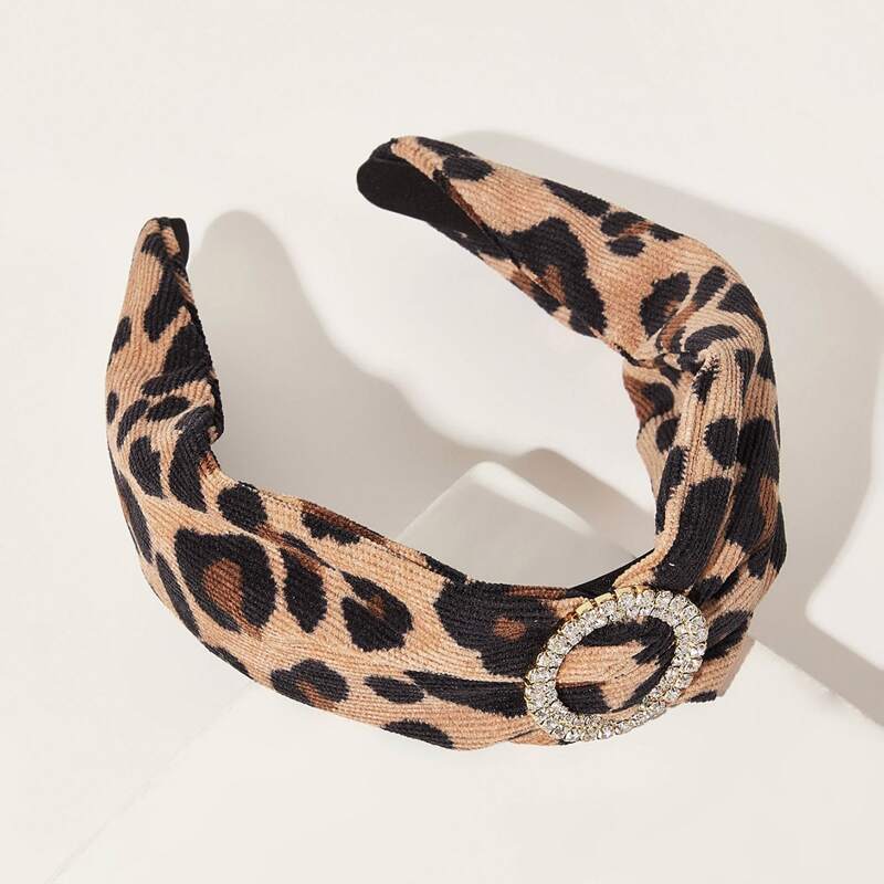 

1pc Rhinestone Engraved Leopard Hair Hoop, Multicolor