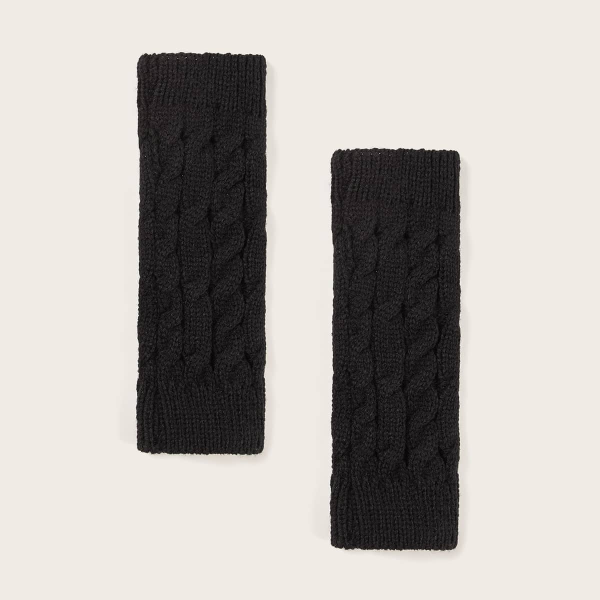 

1pair Knitted Open Finger Gloves, Black
