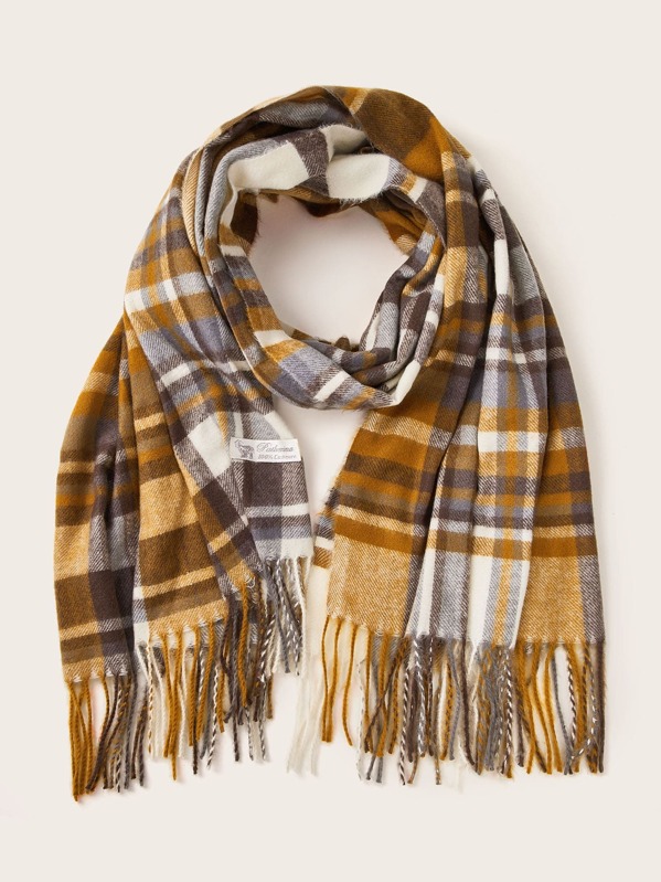

Plaid Pattern Raw Hem Scarf, Multicolor