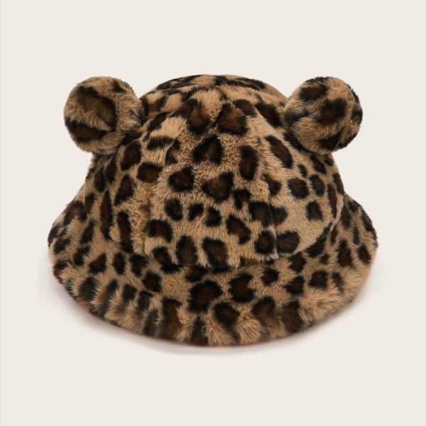 

Leopard Pattern Pom Pom Bucket Hat, Multicolor