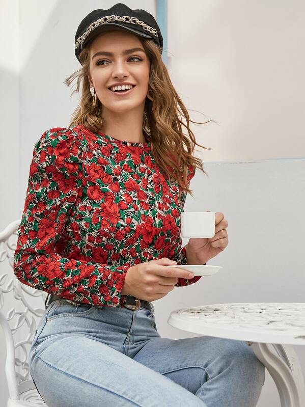 

Allover Floral Print Puff Sleeve Blouse, Multicolor, Luiza