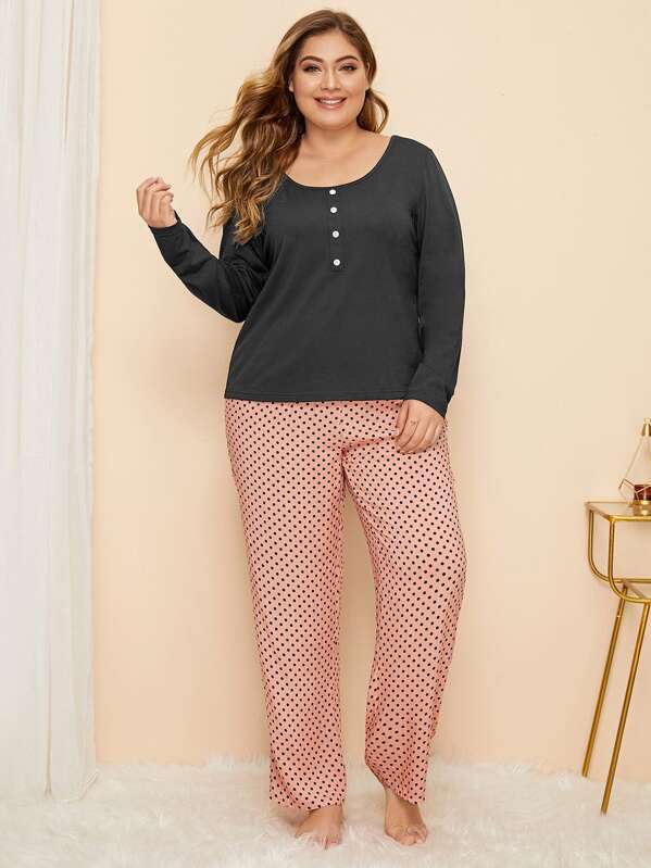 

Plus Polka Dot Button Front PJ Set, Multicolor, Carol