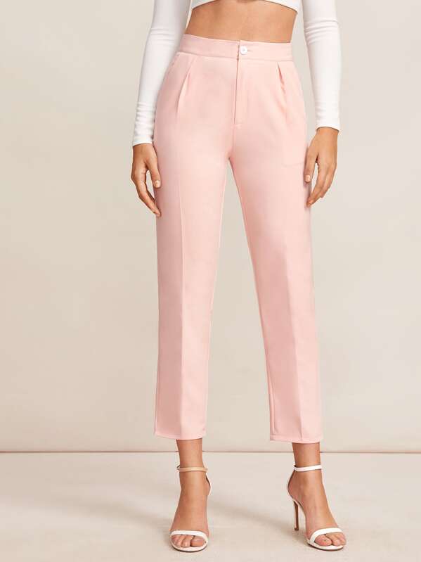 

Solid Straight Leg Cropped Pants, Pink, Luiza