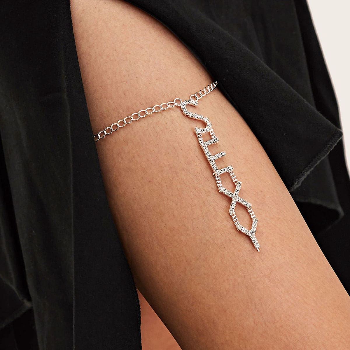 

1pc Rhinestone Engraved Letter Charm Waist Chain, Silver