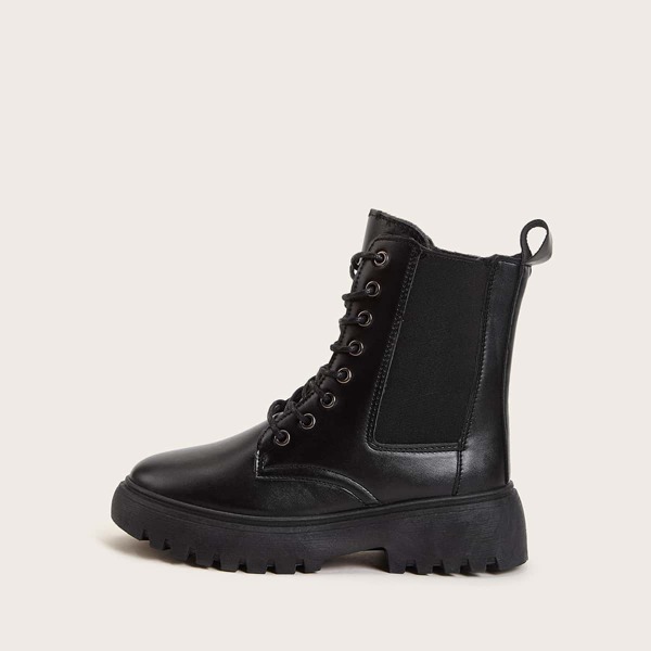 

Knit Panel Lace-up Front Boots, Black