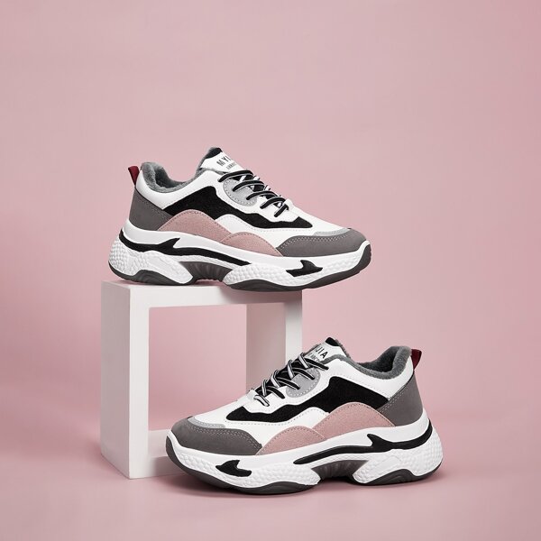 

Color Block Lace-up Front Chunky Sneakers, Multicolor
