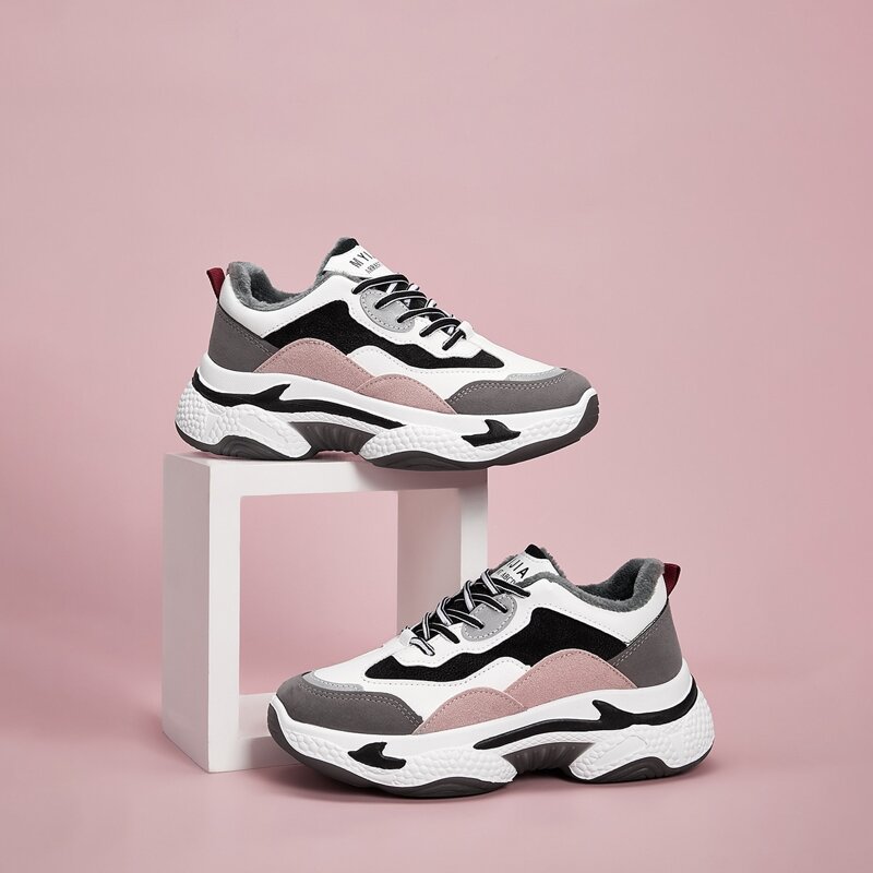 

Color Block Lace-up Front Chunky Sneakers, Multicolor