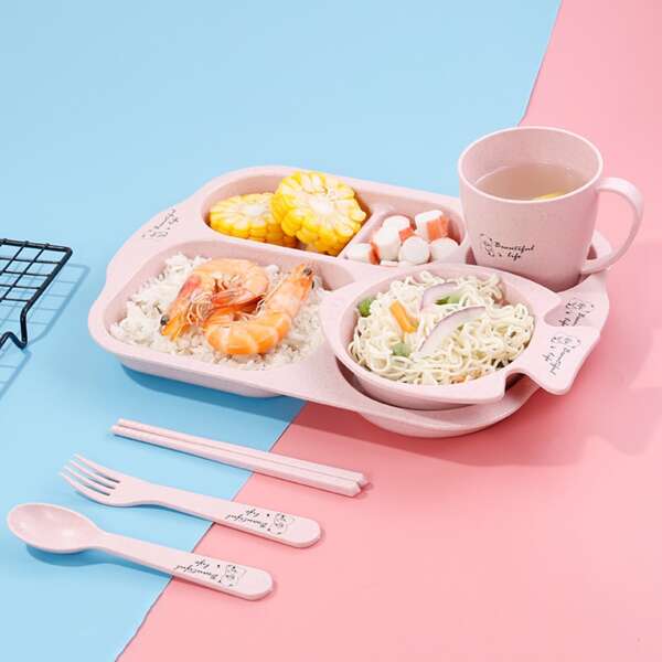 

6pcs Kids Straw Wheat Tableware Set
