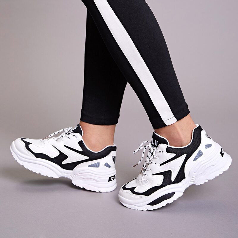 

Letter Graphic Lace-up Front Sneakers, Black and white