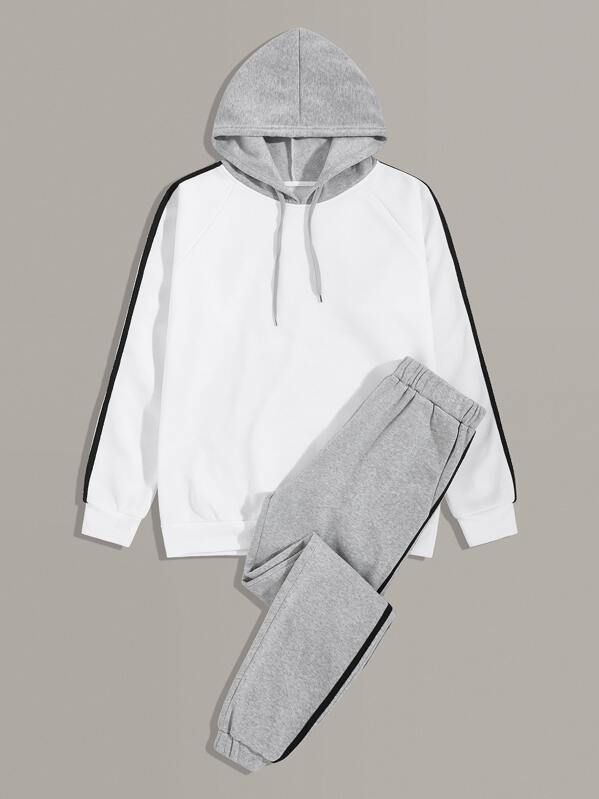 

Men Side Stripe Drawstring Hoodie & Sweatpants, Multicolor