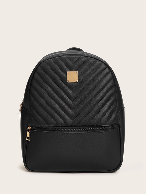 

Metal Detail Chevron Pocket Front Backpack, Black