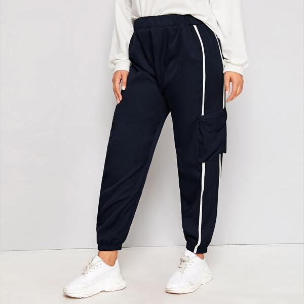

Plus Contrast Tape Pocket Side Cargo Pants, Navy
