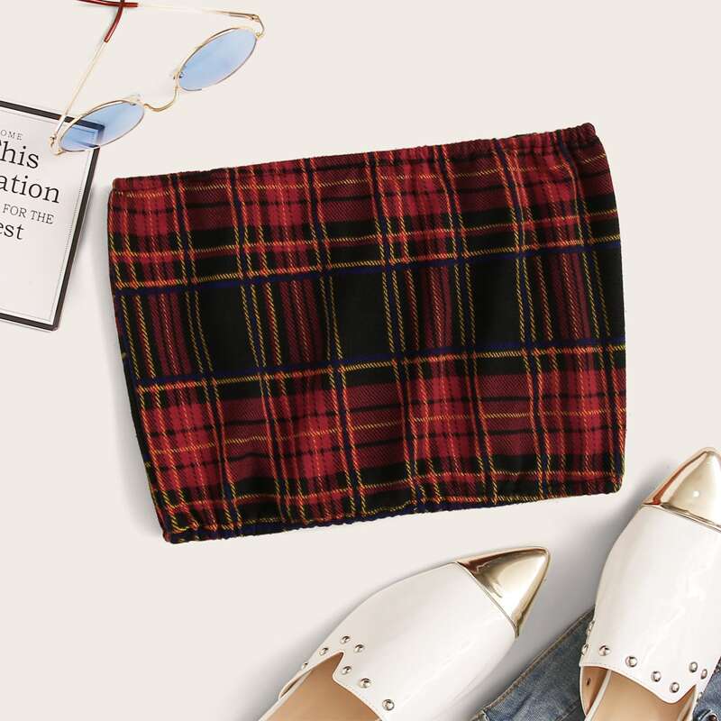 

Plaid Print Crop Tube Top, Multicolor