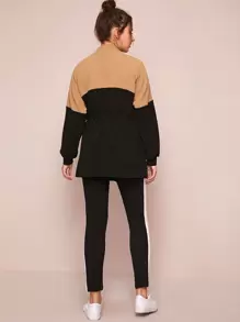 Mulvari Zip Up Colorblock Sweatshirt & Striped  Side Leggings Set - Multicolor - View 2