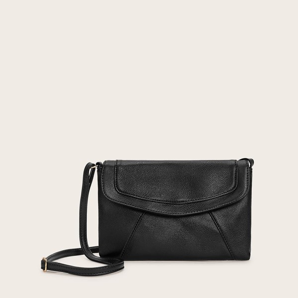 

Stitch Detail Flap Crossbody Bag, Black
