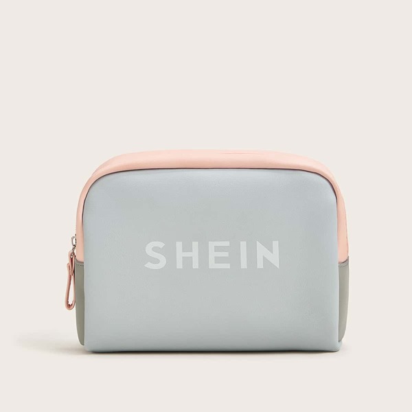 

SHEIN Logo Print Colorblock PU Cosmetic Bag, Multicolor