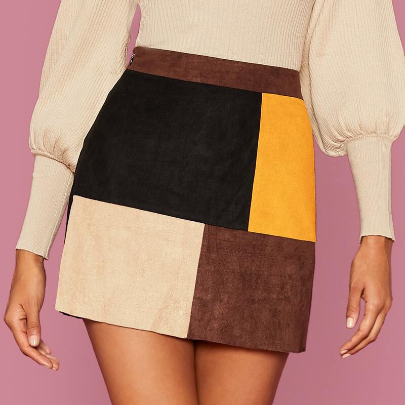 

Color Block Suede Skirt, Multicolor