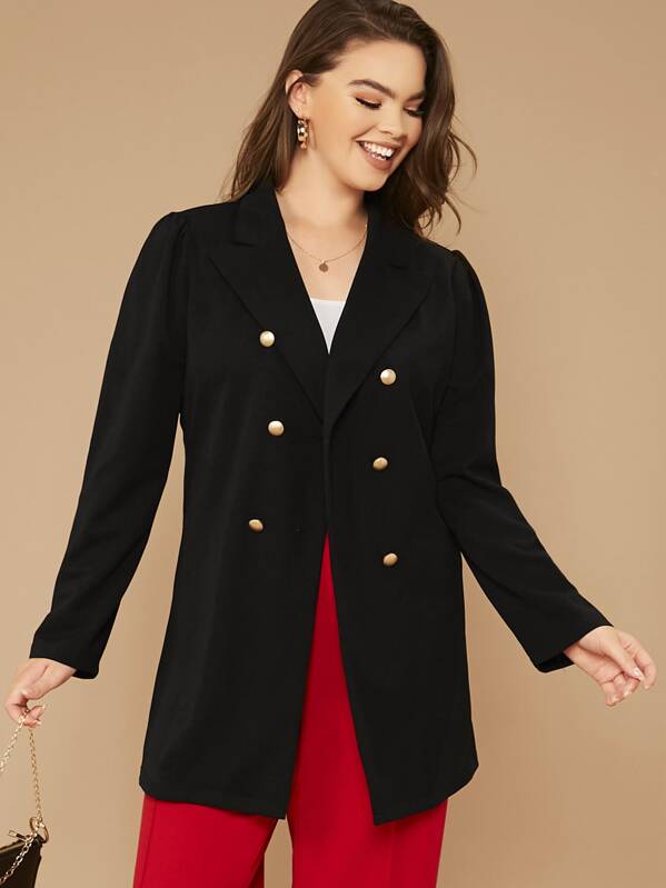 

Plus Notched Collar Double Breasted Coat, Black, Faith Bowman
