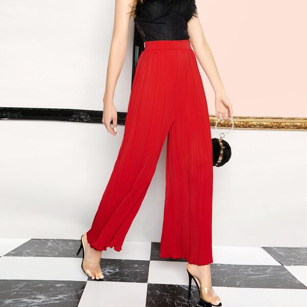 

Pleated Wide Leg Pants, Red bright