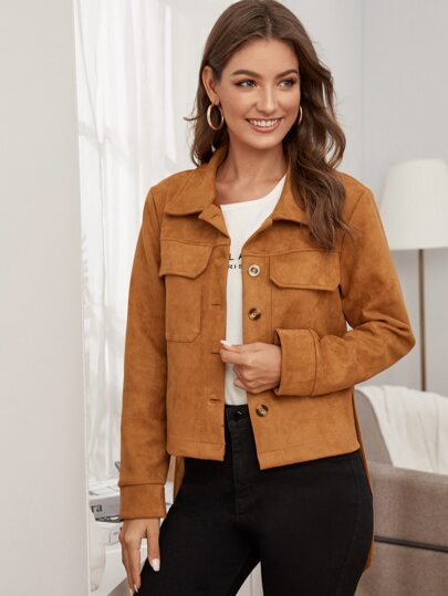 Solid Button Through Belted Jacket