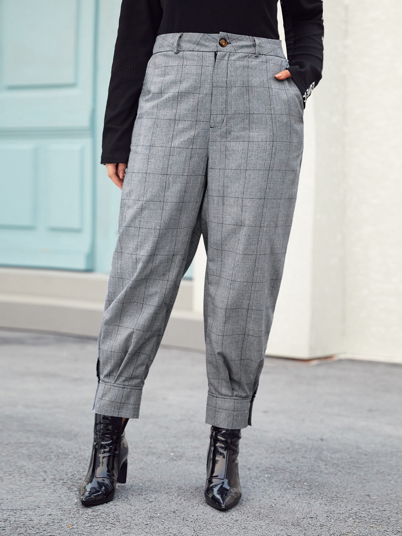 Pantaloni carota a quadri senza borsa taglie forti | SHEIN ITALIA