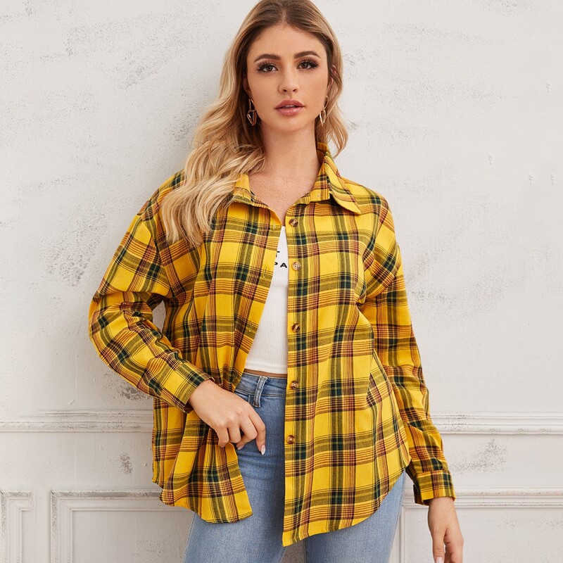 

Plaid Print Button Through Blouse, Yellow