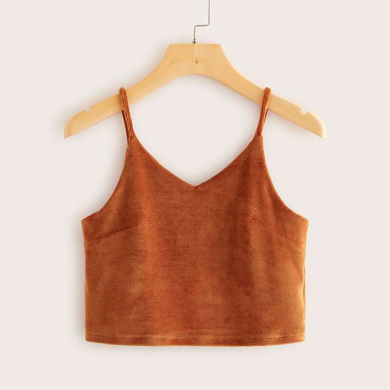 

Solid Corduroy Cami Top, Brown