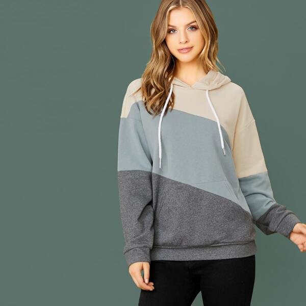 

Diagonal Colorblock Stripe Hooded Sweatshirt, Multicolor