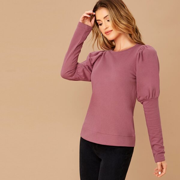

Crew Neck Leg Of Mutton Pullover Sweatshirt, Pink