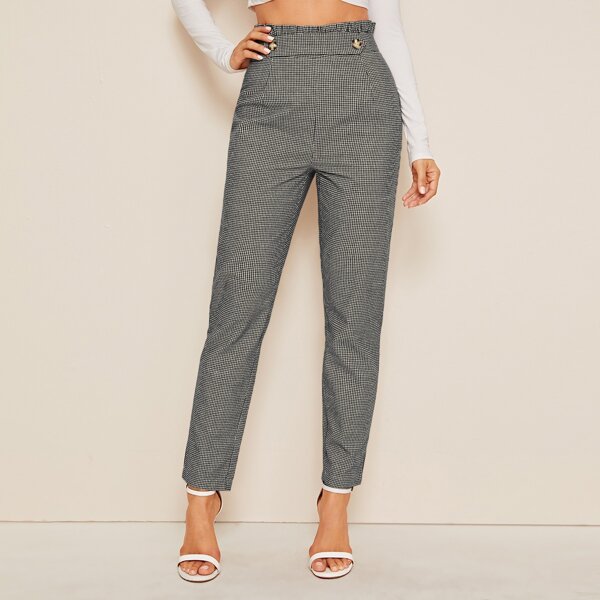 

Paper Bag Waist Gingham Tailored Pants, Multicolor