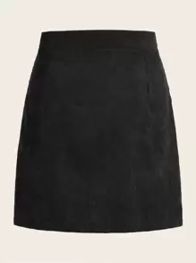 Calvaya O-ring Zip Up Corduroy Skirt
