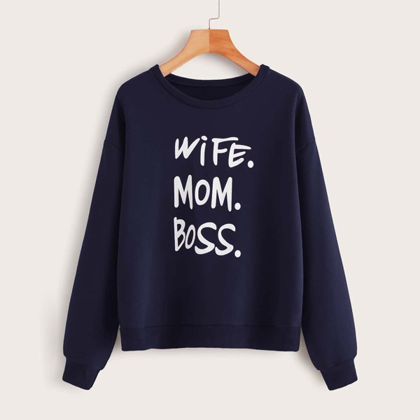 

Letter Graphic Drop Shoulder Sweatshirt, Navy