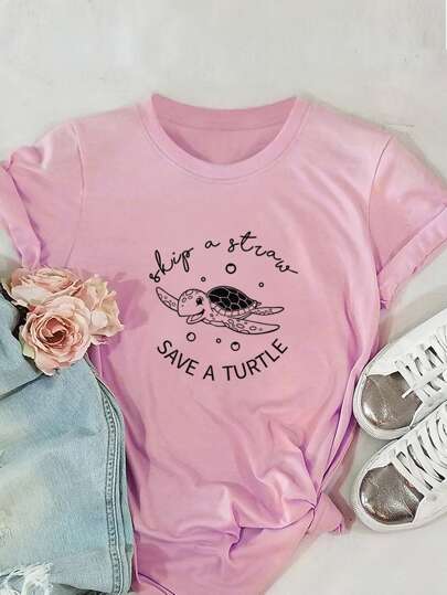 Turtle And Slogan Graphic Tee